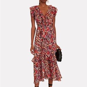 EUC MISA KIDADA Ruffled Floral Chiffon Maxi Dress SMALL